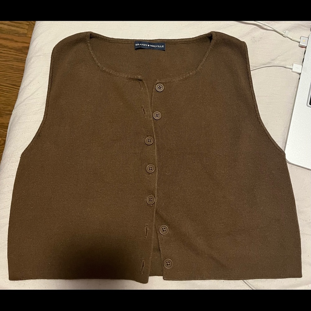 Brandy Melvilles Brown Button Up Sweater Vest Top